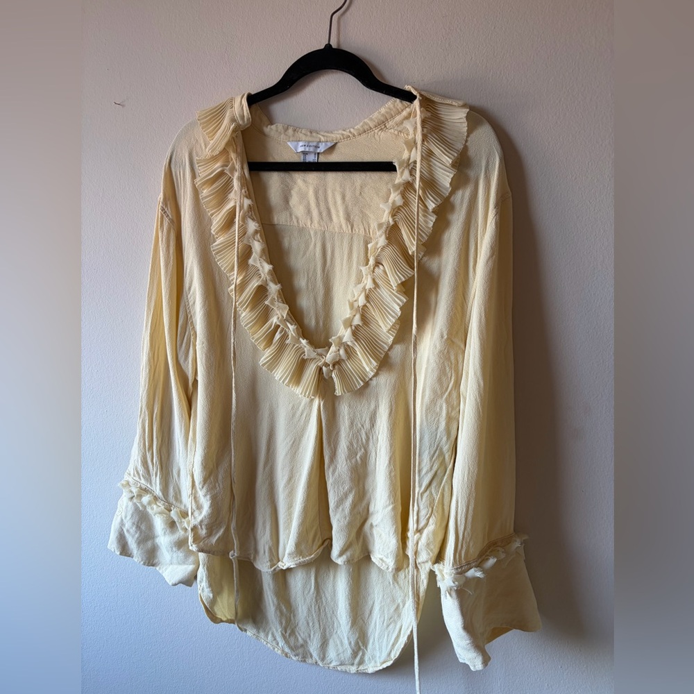 H&M Edition Light Yellow Boho Romantic Ruffle Blouse